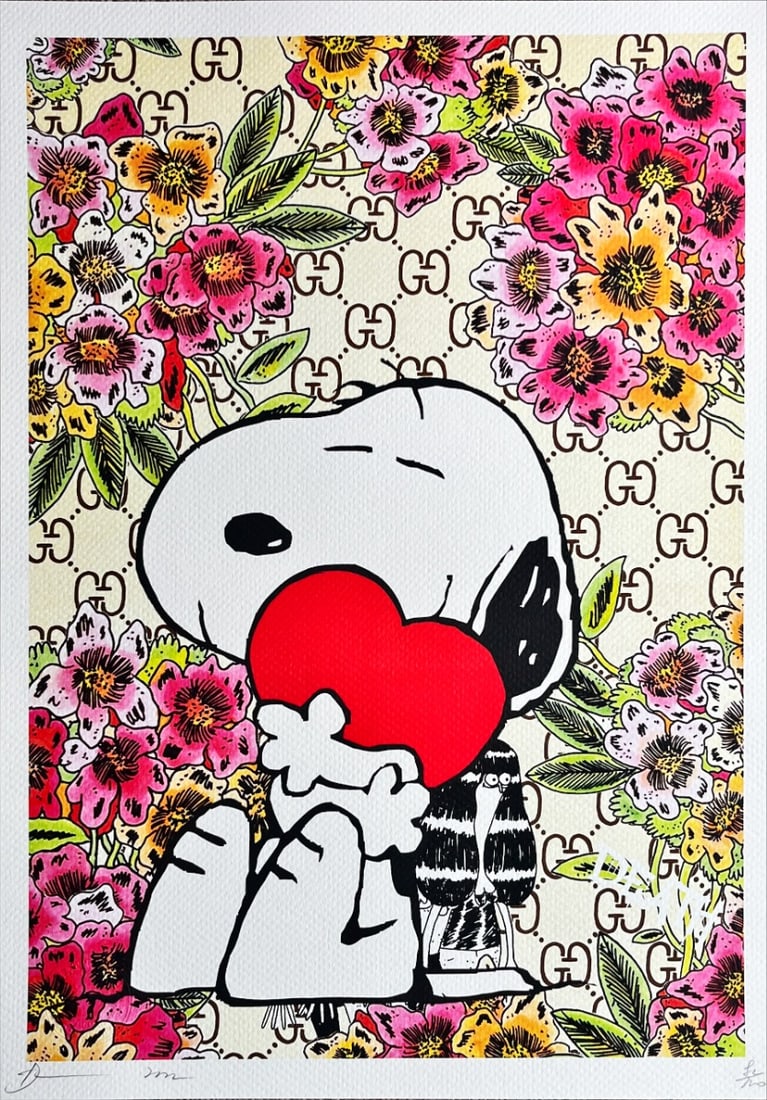 Death NYC - Snoopy in Love - Hand signed: Artist: Death NYC Title: Snoopy in Love Technique: Graffiti Pop Art Print on Fine art 300 gsm paper size: 45 x 32 cm. (17,7 x 12,6 inch) Framed: Not framed More Information Hand signature by the