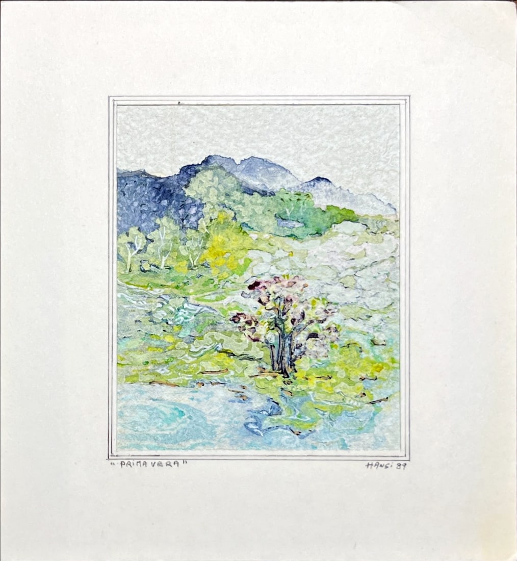 Hansi - Watercolor - Hand signed: Artist: Hansi Title: Prima Vera Technique: Watercolor on Handmade paper size: 10 x 7,5 cm. (3,95 x 2,95 inch) Framed: Not framed More Information A very beautiful watercolour by the French artist