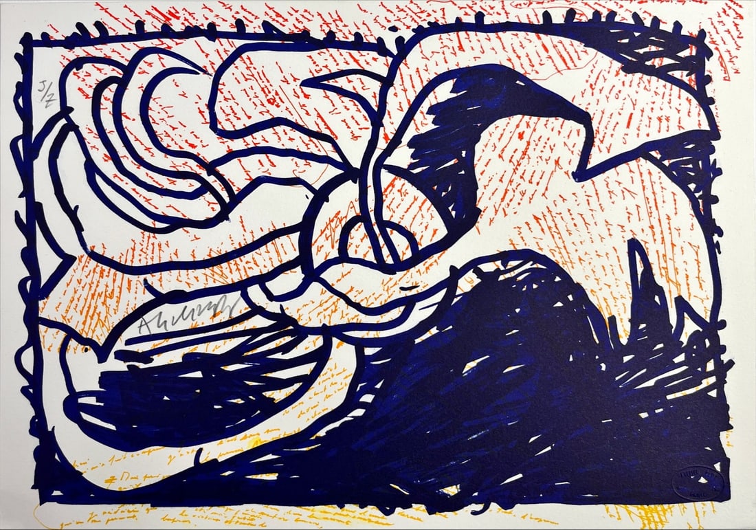 Alechinsky, Pierre - Original lithograph - Hand signed: Artist: Alechinsky, Pierre Title: Untitled Technique: Lithograph on Handmade paper size: 21 x 30 cm. (8,25 x 11,8 inch) Framed: Not framed More Information Pierre Alechinsk