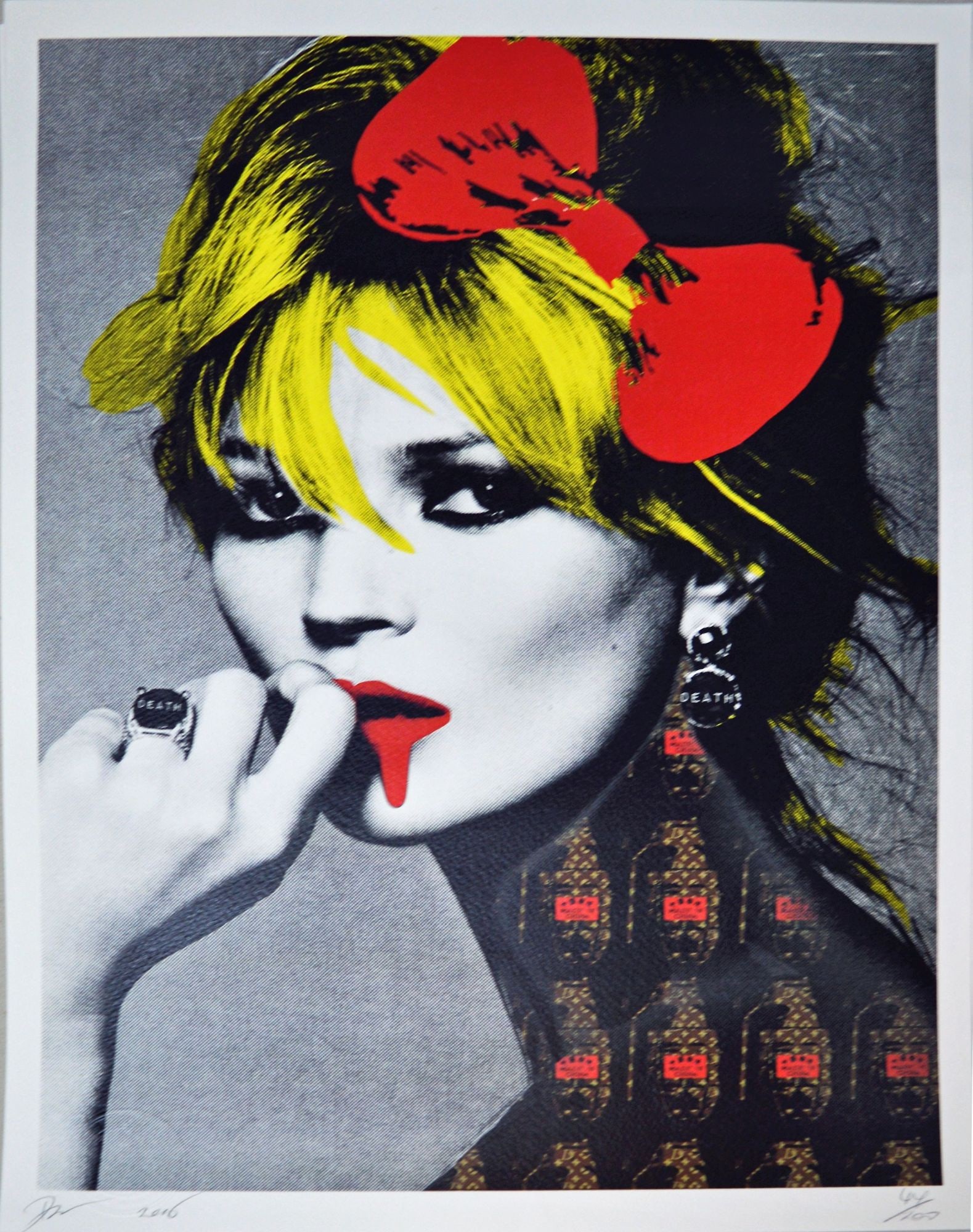 Death NYC - Silkscreen.: Artist: Death NYC Title: Kate Moss Bomb Red Technique: Silkscreen on Fine art 300 gsm paper size: 45 x 32 cm. (17,7 x 12,6 inch) Framed: Not framed More Information Hand si