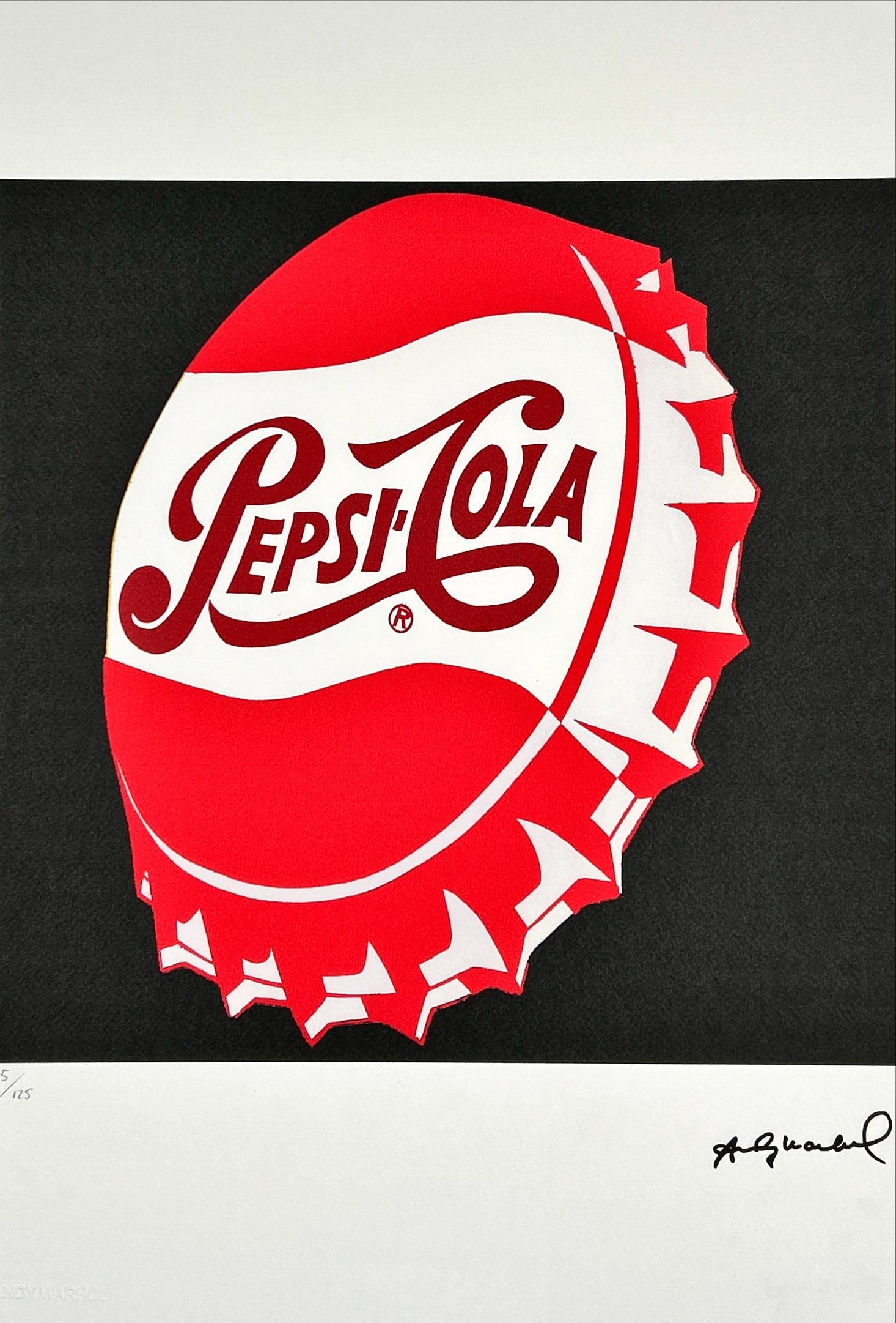 Andy Warhol - Lithograph - Signed: Artist: Warhol, Andy Title: Pepsi-Cola Technique: Lithograph on Handmade paper size: 50 x 35 cm. (19,7 x 13,8 inch) Framed: Not framed More Information Andy WarholLithograph, Limited edition of 125