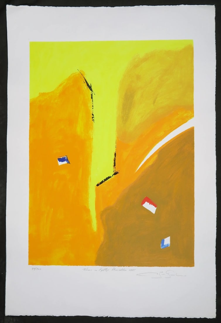 Gerard Bijnens - Silkscreen - Handsigned: Artist: Bijnens, Gerard Title: Tekens in tijdloze kleurvelden Technique: Silkscreen on Handmade paper size: 90 x 63 cm. (35,45 x 24,8 inch) Framed: Not framed More Information Handsigned, numberd and