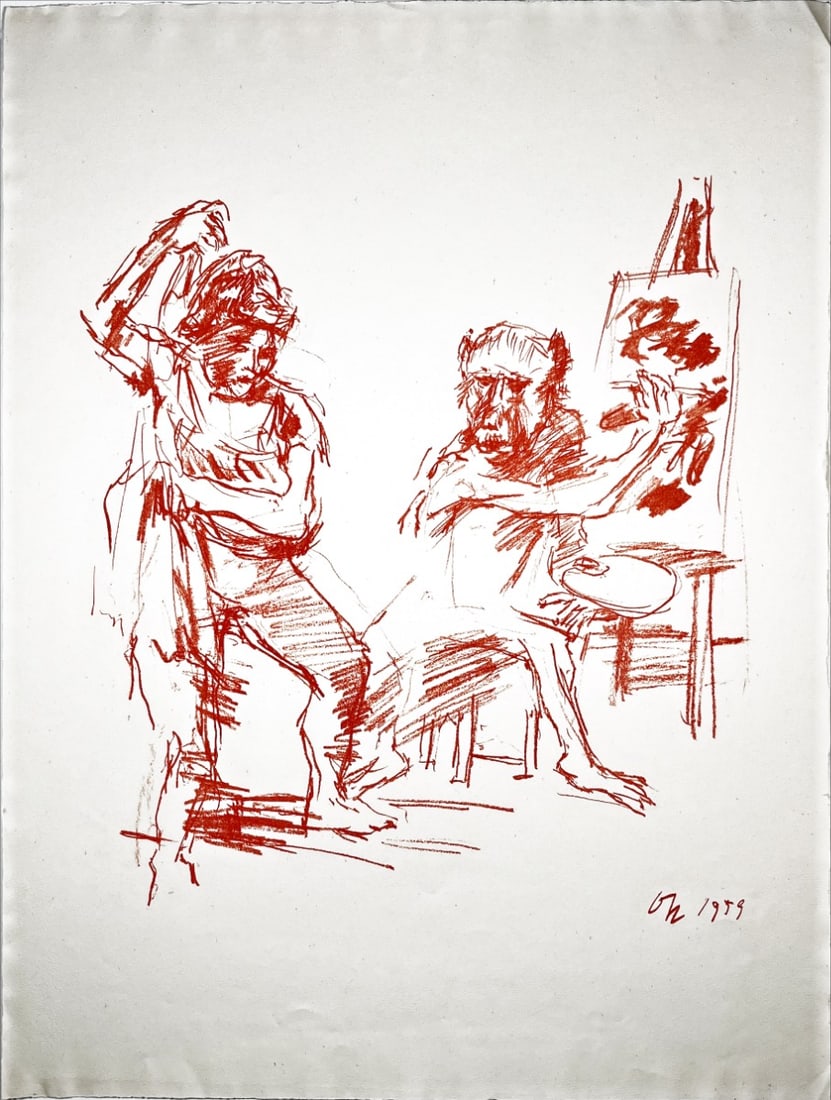 Kokoscha, Oscar - Lithograph - Signed: Artist: Kokoschka, Oscar Title: The action painter Technique: Lithograph on Bütten, Handmade paper size: 64 x 48,5 cm. (25,2 x 19,1 inch) Framed: Not framed More Information Limited edition.