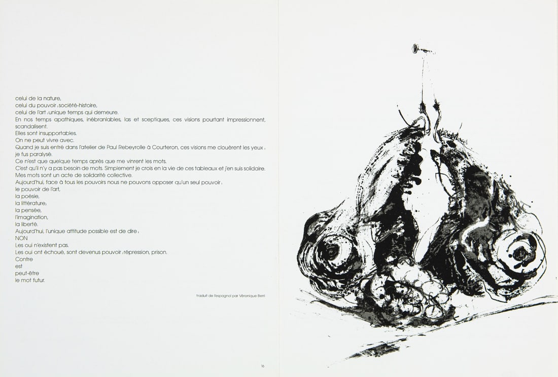 Paul Rebeyrolle - Derriere le Miroir No. 219 - 1976: Artist: Rebeyrolle, Paul Title: Derriere le Miroir No. 219 - Paul Rebeyrolle 1976 Technique: Lithograph on Velijn Archer Papier 250 gr size: 38 x 56 cm. (14,95 x 22,05 inch) Framed: Not framed
