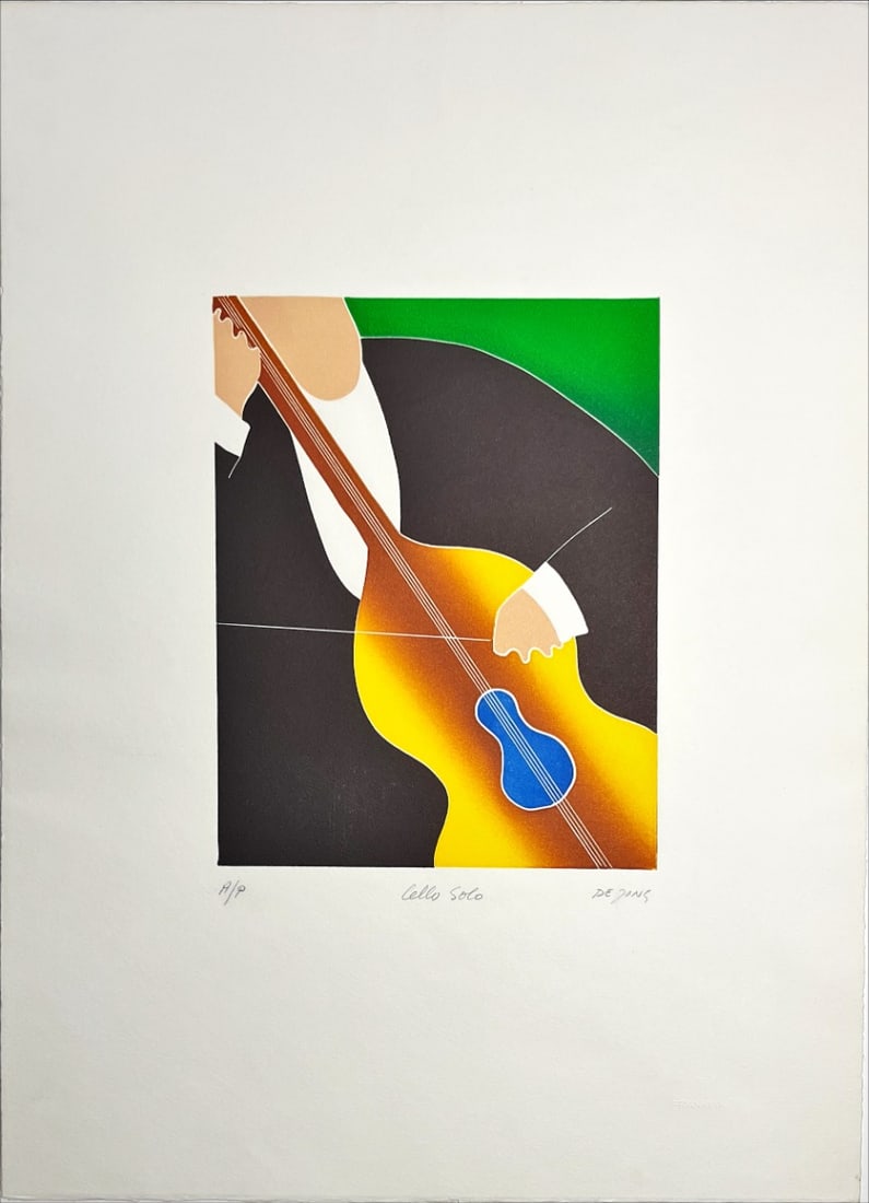 Jacqueline de Jong - Lithograph - Hand signed: Artist: Jong, Jacqueline Beatrice de Title: Cello Solo Technique: Lithograph on Handmade paper size: 52 x 37,5 cm. (20,45 x 14,75 inch) Framed: Not framed More Information