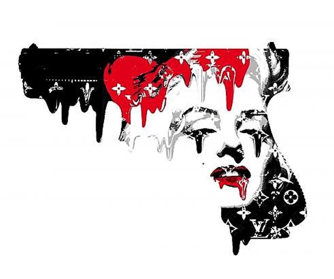 Death NYC - Silkscreen.: Artist: Death NYC Title: Monroe Gun Drip R Technique: Silkscreen on Fine art 300 gsm paper size: 32 x 45 cm. (12,6 x 17,7 inch) Framed: Not framed More Information Hand sig