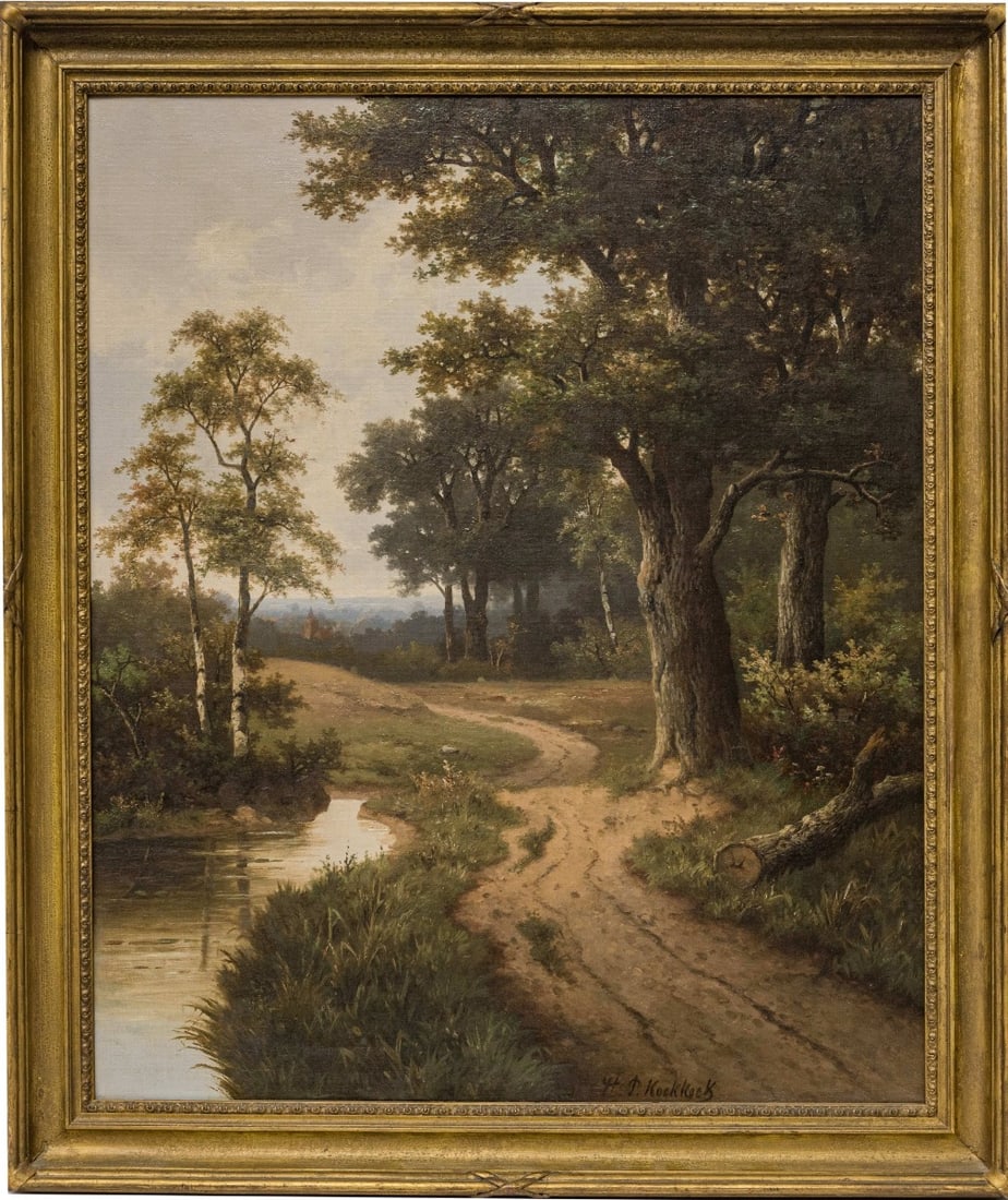 Hendrik Pieter Koekkoek - Oil Painting on canvas - Hand signed: Artist: Koekkoek, Hendrik Pieter Title: Woodland tracks Technique: Oil painting on Canvas size: 61 x 51 cm. (24 x 20,1 inch) Framed: 70,5 x 59,5 cm. (0 x 0 inch.) More Information Title: Woodland