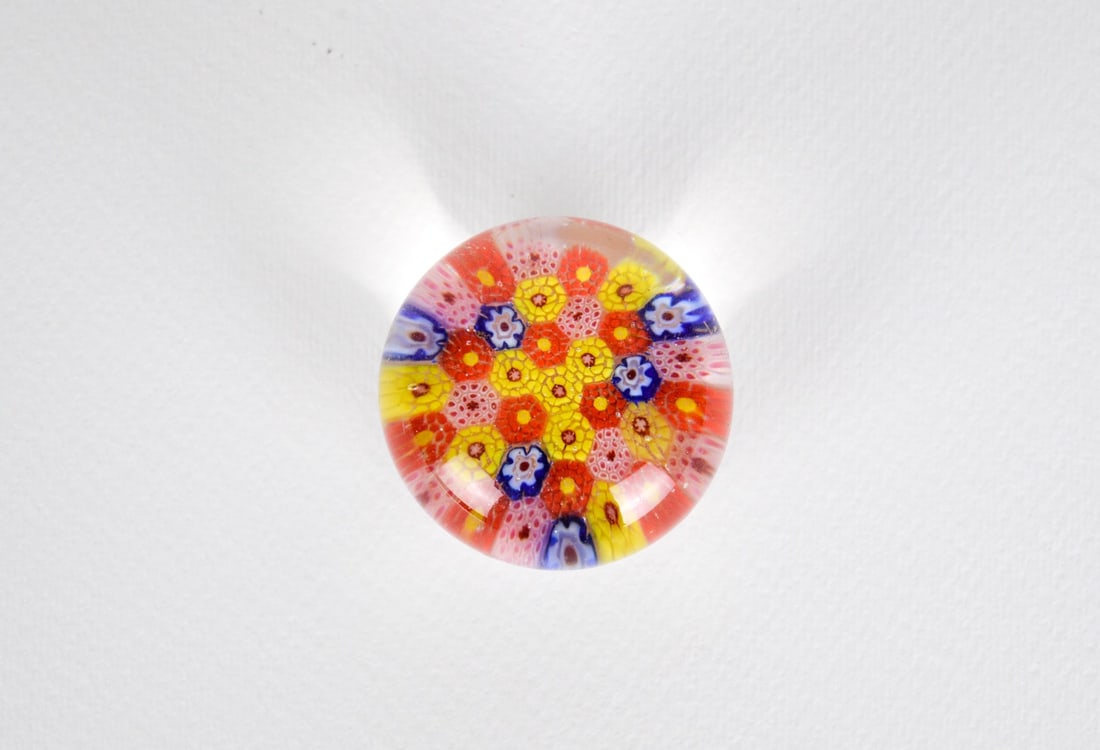 Multicolored Millefiori Paper Press Murano: Artist: Murano Title: Tree of life Millefiori Technique: Glass on Glass size: 3,5 x 6 cm. (1,4 x 2,35 inch) Framed: Not framed More Information Murano Millefiori Sculpture. Stunning handmade Venetian