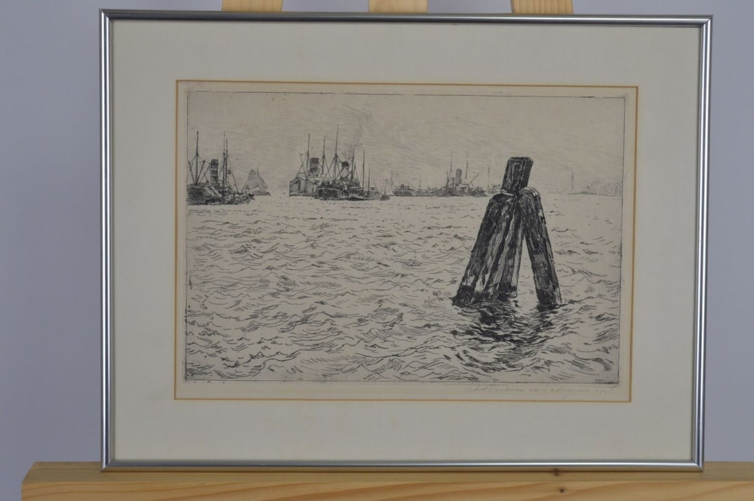 Derkzen van Angeren, Anton - Etching - Handsigned: Artist: Derkzen van Angeren, Anton Title: Rotterdam Havengezicht Technique: Etching on Fine art paper size: 30 x 40 cm. (11,8 x 15,75 inch) Framed: 0 x 0 cm. (0 x 0 inch.) More