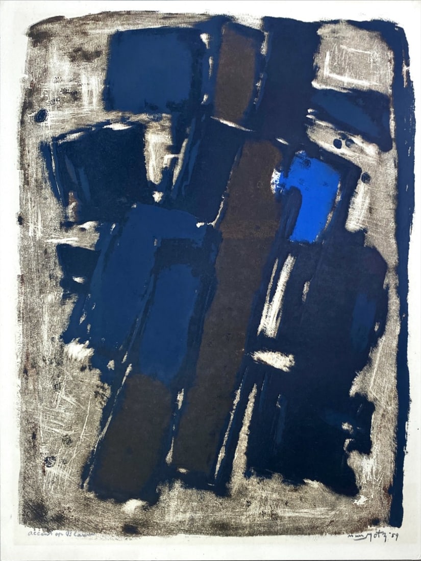 W.J. (Wim) Motz - Mixed Techniques - Hand signed: Artist: Motz, W.J. Title: Accent op Blauw Technique: Lithograph on Handmade paper size: 57,5 x 45,5 cm. (22,65 x 17,9 inch) Framed: Not framed More Information Wim Motz 190