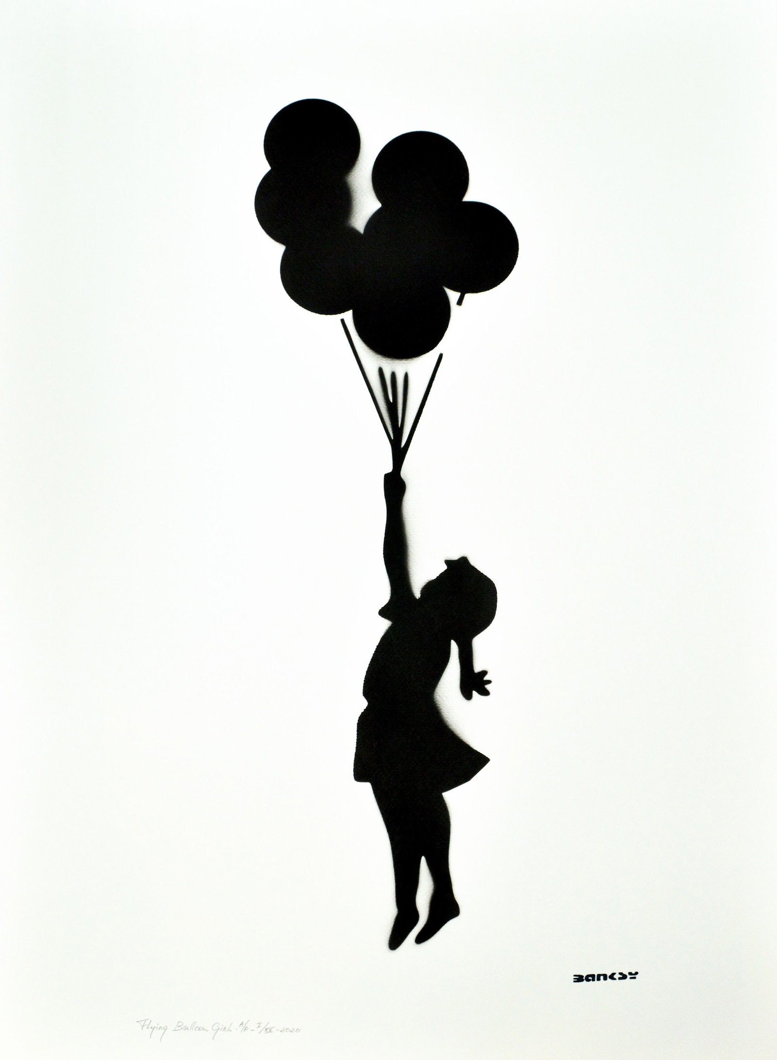 Banksy, after - Stencil / Spray: Artist: Banksy, after Title: Flying Balloon Girl Technique: Stencil/Spray on Arches paper 360 g size: 70 x 50 cm. (27,55 x 19,7 inch) Framed: Not framed More Information Ti