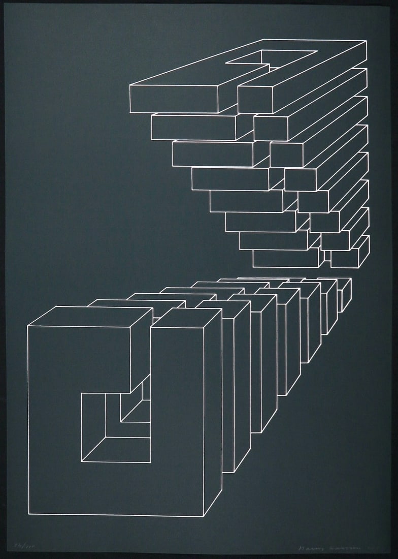 Harry Karssen - Silkscreen - Handsigned: Artist: Karssen, Harry Title: Geometric-abstraction Technique: Silkscreen on Black Paper size: 70 x 50 cm. (27,55 x 19,7 inch) Framed: Not framed More Information Harry Kar