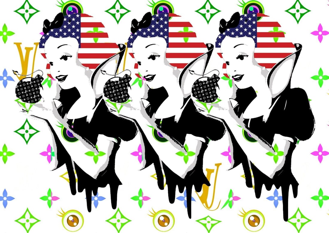 Death NYC - Cinderella with her Louis Vuitton Bomb - Hand signed: Artist: Death NYC Title: Cinderella with her Louis Vuitton Bomb Technique: Graffiti Pop Art Print on Fine art 300 gsm paper size: 32 x 45 cm. (12,6 x 17,7 inch) Framed: Not framed Mor