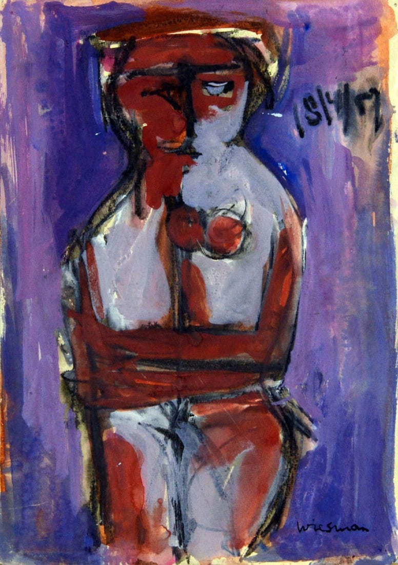 Hans Wiesman - Gouache: Artist: Wiesman, Hans Title: Untitled Technique: Gouache on Handmade paper size: 26 x 18 cm. (10,25 x 7,1 inch) Framed: Not framed More Information Hans Wiesman (1918-1988)