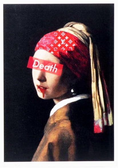 Death NYC - Silkscreen: Artist: Death NYC Title: Pearl Girl Louis Vuitton Red Technique: Silkscreen on Fine art 300 gsm paper size: 45 x 32 cm. (17,7 x 12,6 inch) Framed: Not framed More Information<