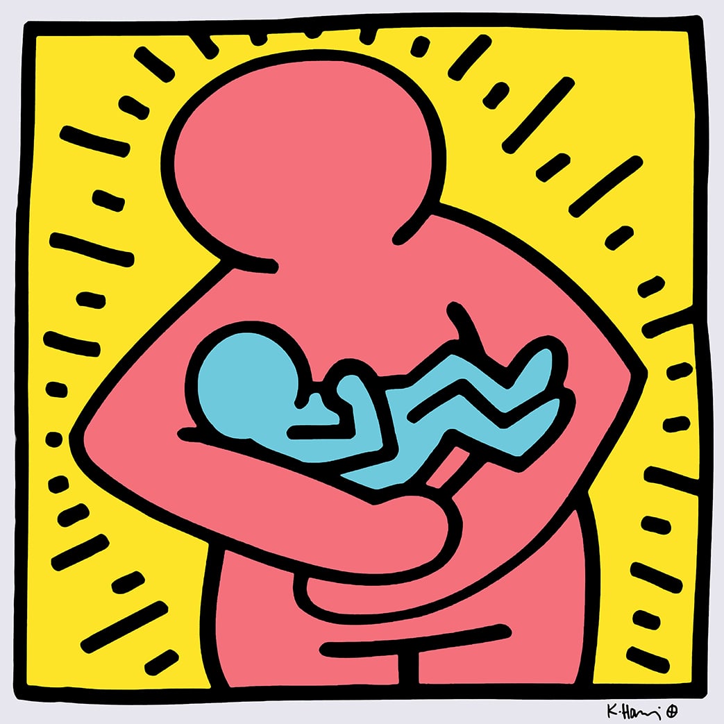 Keith Haring - Screenprint - Signed and hand numbered: Artist: Haring, Keith Title: Untitled (mother and baby) Technique: Screenprint on Lenox museum board size: 91,4 x 91,4 cm. (36 x 36 inch) Framed: Not framed More Information