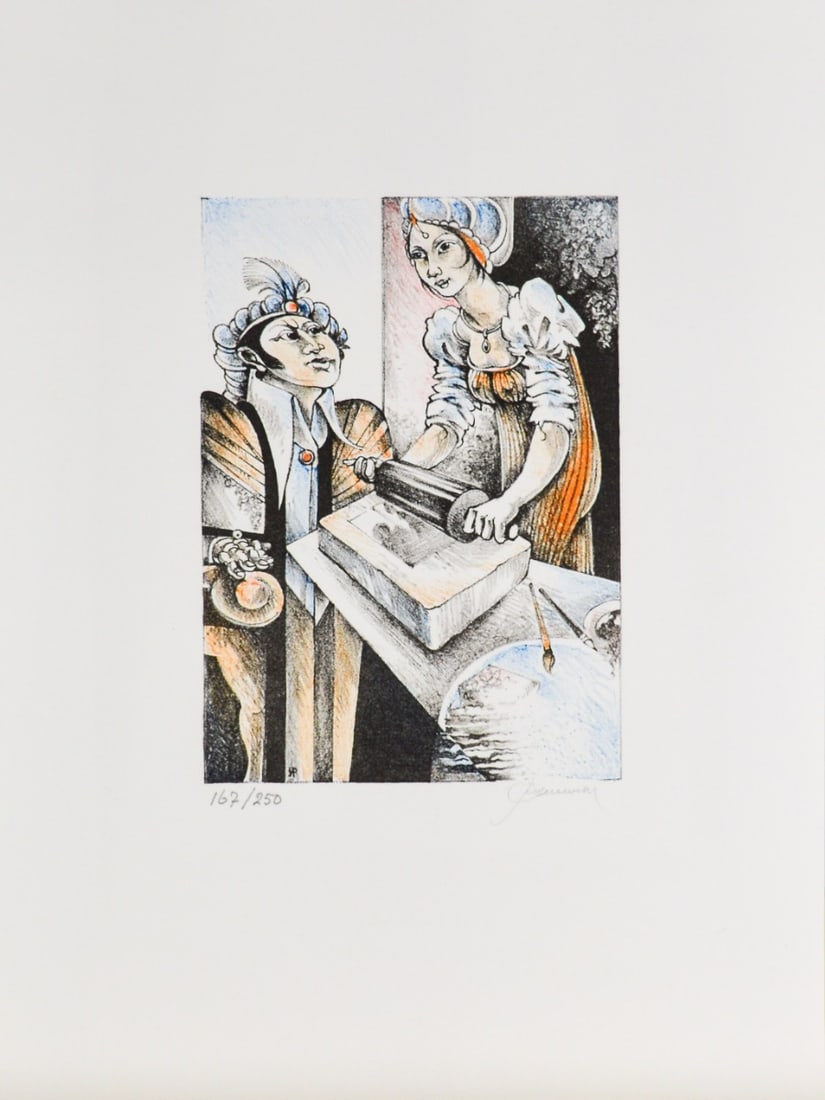 Hedwig Pauwels -Lithograph - Handsigned: Artist: Pauwels, Hedwig Title: Figuratie/Figuration. Technique: Lithograph on Handmade paper size: 40 x 30 cm. (15,75 x 11,8 inch) Framed: Not framed More Information Hedwi