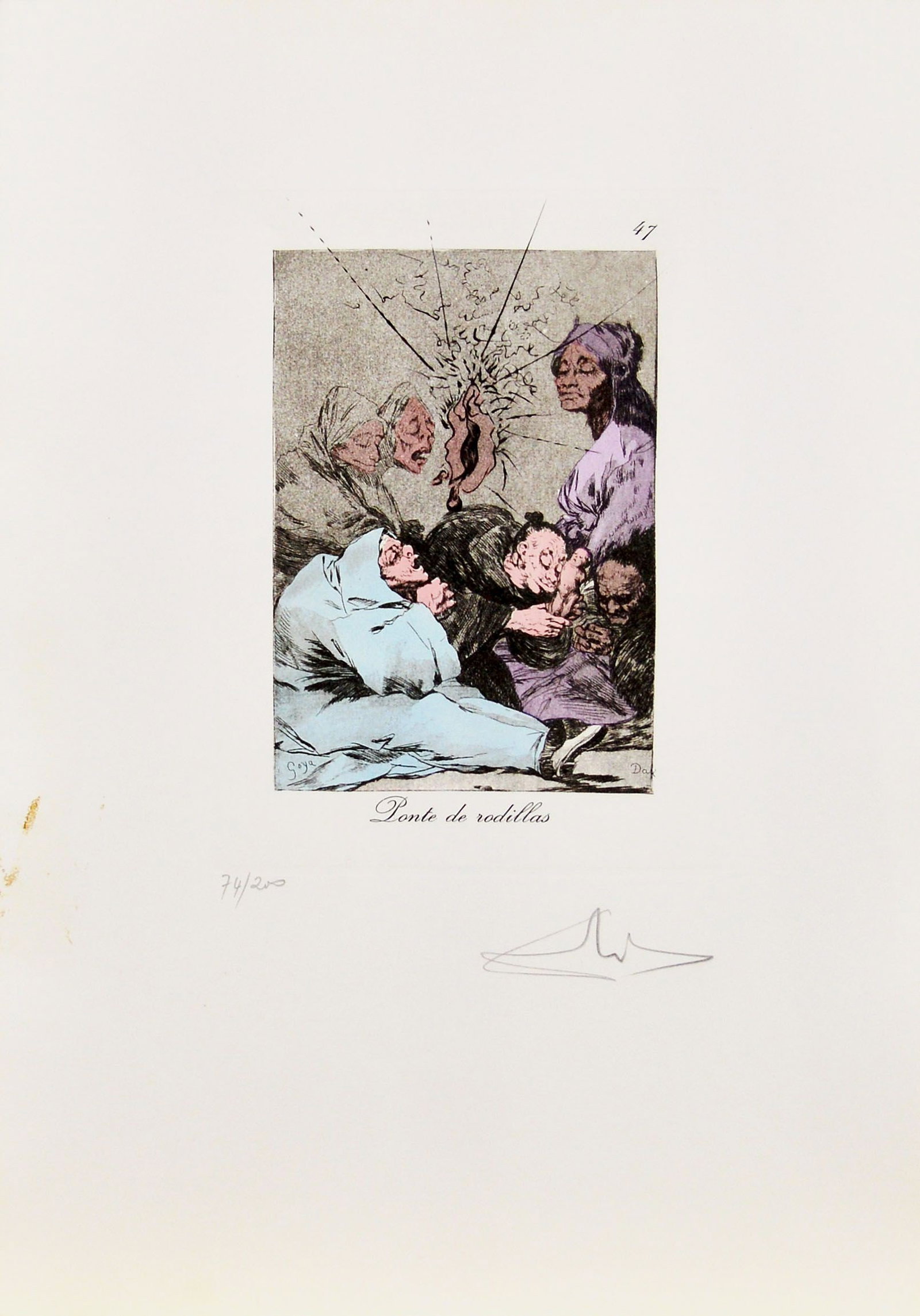 Dalí, Salvador - Etching - Handsigned: Artist: Dali, Salvador Title: Ponte de Rodillas. No. 47. Technique: Etching on BFK Rives paper size: 39 x 31,3 cm. (15,35 x 12,3 inch) Framed: Not framed More Information H