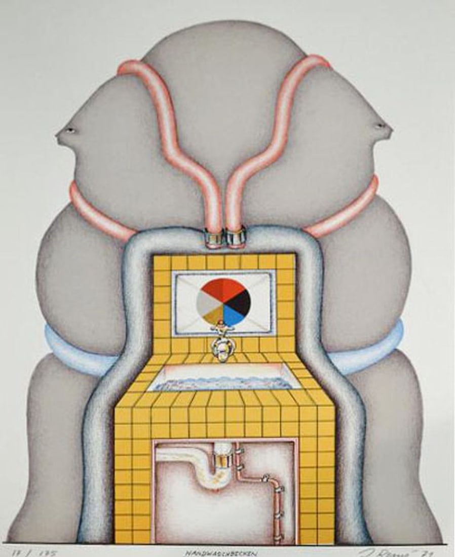 Remé. Jorge - Lithograph: Artist: Remé, Jorg Title: Handwasbecke Technique: Lithograph on Arches paper size: 55 x 40 cm. (21,65 x 15,75 inch) Framed: Not framed More Information Edition: 17/175. Han
