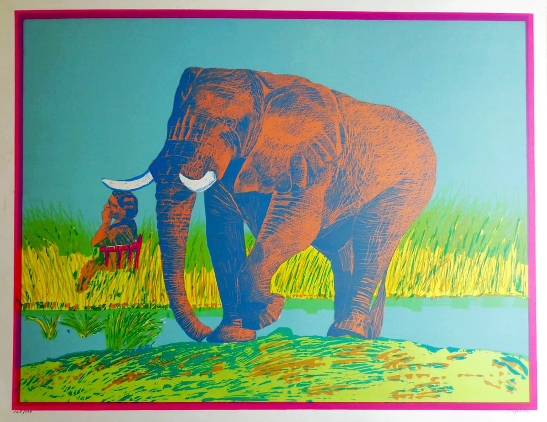 Antonio Segui - Lithograph - Hand signed: Artist: Segui, Antonio Title: Elephant' Technique: Lithograph on Handmade paper size: 54 x 70 cm. (21,25 x 27,55 inch) Framed: Not framed More Information Lithograph, signe