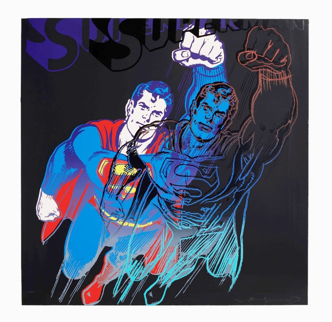 Andy Warhol - Myths - Superman - Screenprint with Diamond Dust: Artist: Warhol, Andy Title: Myths - Superman Technique: Screenprint on Lenox museum board size: 96,5 x 96,5 cm. (38 x 38 inch) Framed: Not framed More Information Andy War