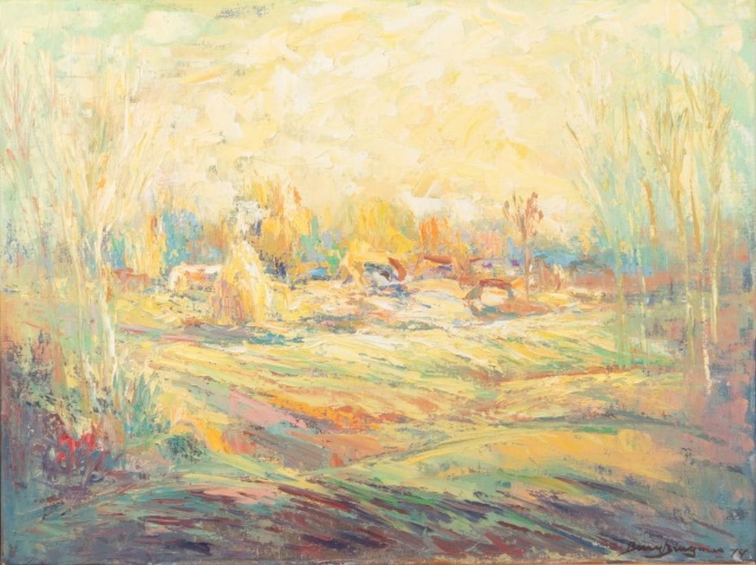 Berrie Brugman - Oil Painting: Artist: Brugman, Berrie Title: Landschap Technique: Oil painting on Canvas size: 60 x 80 cm. (23,6 x 31,5 inch) Framed: Not framed More Information Hand-signed. Completely framed.Berry Brugman was