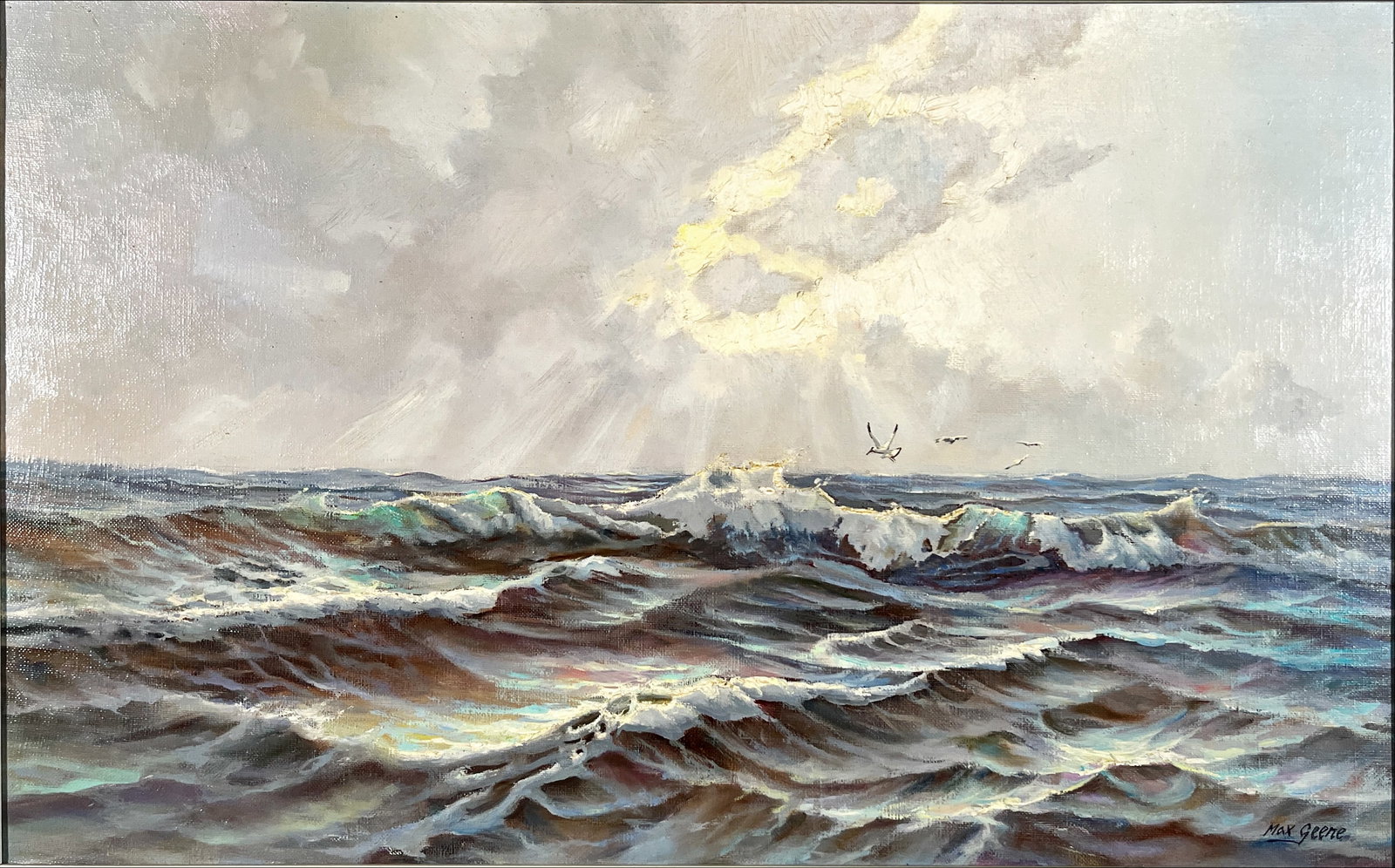 Geene, Max - North Sea - Oil painting - Hand-signed: Artist: Geene, Max Title: North Sea Technique: Oil painting on Canvas size: 80 x 50 cm. (31,5 x 19,7 inch) Framed: 91 x 61 cm. (0 x 0 inch.) More Information Atmosph