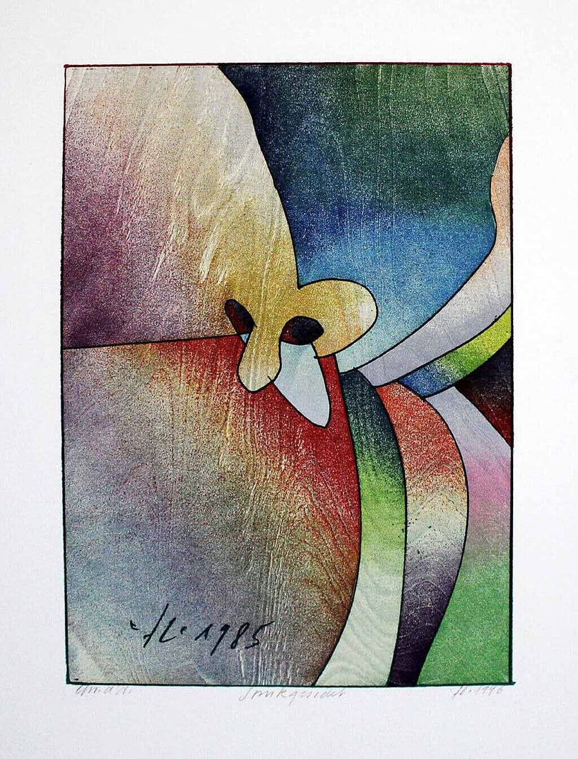Eggenschwiler, Franz. - Colored woodcut - Handsigned: Artist: Eggenschwiler, Franz Title: Spukgesicht Technique: Woodcut on Handmade paper size: 65 x 49 cm. (25,6 x 19,3 inch) Framed: Not framed More Information Colored woodcu