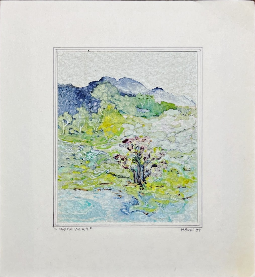 Hansi - Watercolor - Hand signed: Artist: Hansi Title: Prima Vera Technique: Watercolor on Handmade paper size: 10 x 7,5 cm. (3,95 x 2,95 inch) Framed: Not framed More Information A very beautiful watercolo