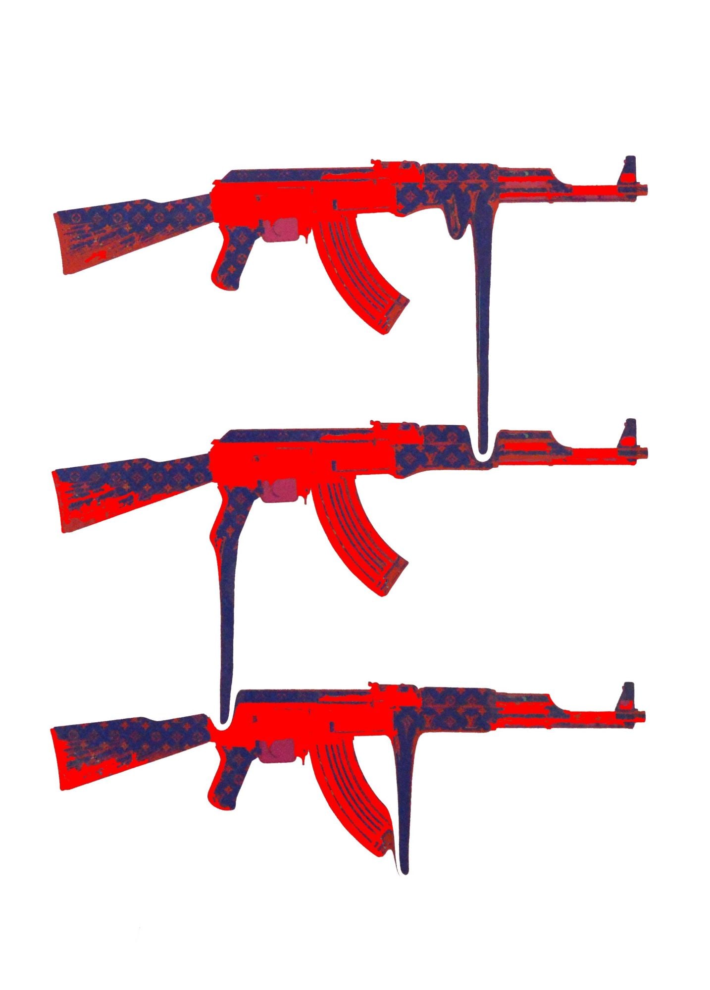 Death NYC - Silkscreen - Hand signed: Artist: Death NYC Title: 3 Kalashnikov Red & Blue Technique: Silkscreen on Fine art 300 gsm paper size: 45 x 32 cm. (17,7 x 12,6 inch) Framed: Not framed More Information H