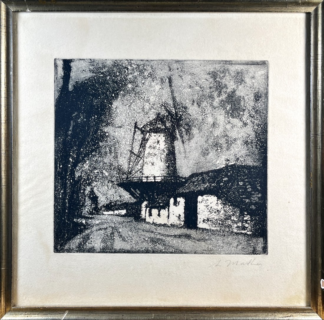 Mather, A. - Etching: Artist: Mather, A. Title: Boerderijmolen Technique: Etching on Arches paper size: 37 x 37 cm. (14,55 x 14,55 inch) Framed: 0 x 0 cm. (0 x 0 inch.) More Information Handsigned. Completely framed,