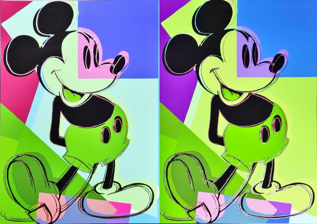 Andy Warhol - Double Mickey Mouse - Silkscreen: Artist: Warhol, Andy Title: Double Mickey Mouse Technique: Silkscreen on Lenox museum board size: 77,2 x 109,2 cm. (30,4 x 43 inch) Framed: Not framed More Information