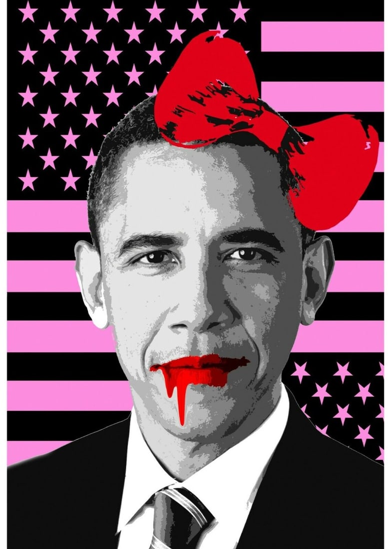 Death NYC - Mixed Techniques - Hand Signed: Artist: Death NYC Title: Obamaaa Flag p r Technique: Mixed techniques on Fine art 300 gsm paper size: 45 x 32 cm. (17,7 x 12,6 inch) Framed: Not framed More Information