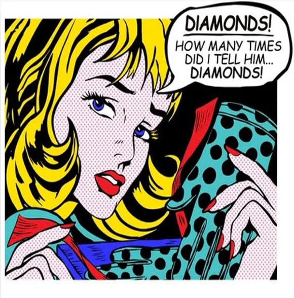 Lichtenstein, Roy - Screenprint: Artist: Lichtenstein, Roy Title: Diamonds Technique: Screenprint on Lenox museum board size: 91,4 x 91,4 cm. (36 x 36 inch) Framed: Not framed More Information Roy Lich