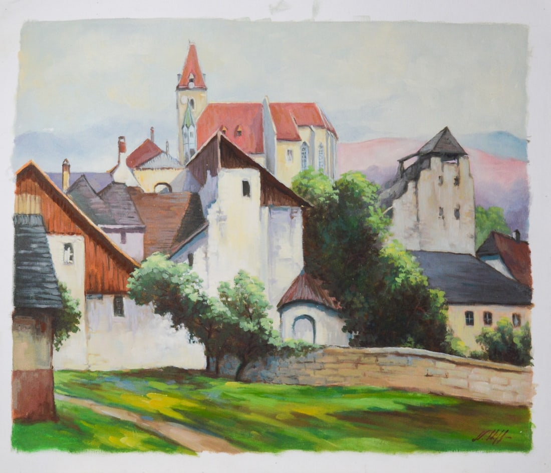 Nico Schiffers - Oil Painting on canvas: Artist: Schiffers, Nico Title: Buitenlands Dorpje Technique: Oil painting on Canvas size: 50 x 60 cm. (19,7 x 23,6 inch) Framed: Not framed More Information Nico SCHIFFERS (Vaals 1912 - Nieuwegein