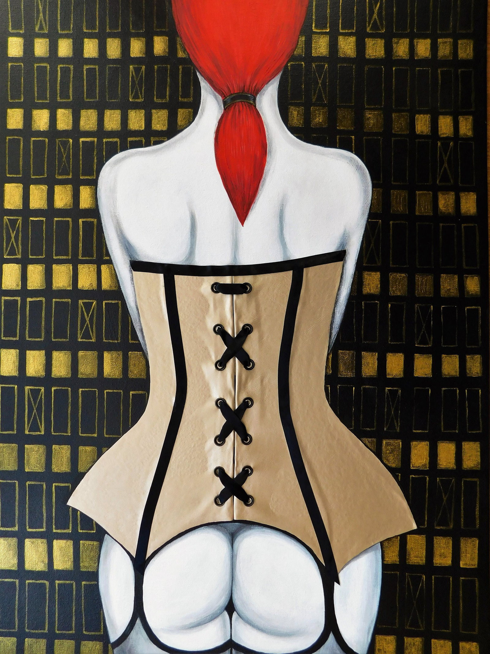 Antadze, Nitia. Acrylic Painting. Comes with cerificate: Artist: Antadze, Nitia Title: Frau mit Korsett Technique: Acrylic painting on Canvas size: 70 x 50 cm. (27,55 x 19,7 inch) Framed: Not framed More Information Hand-Sign