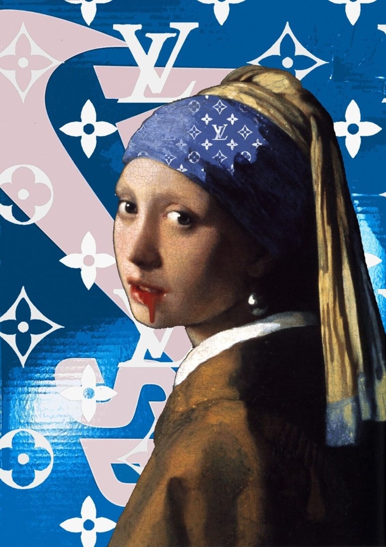 Death NYC - Louis Vuitton - Johannes Vermeer Girl with a Pearl Earring - Hand signed: Artist: Death NYC Title: Louis Vuitton - Johannes Vermeer Girl with a Pearl Earring Technique: Graffiti Pop Art Print on Fine art 300 gsm paper size: 45 x 32 cm. (17,7 x 12,6 inch) Framed: Not framed<