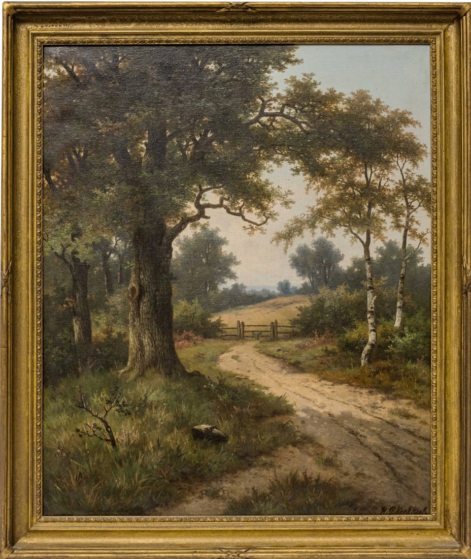 Hendrik Pieter Koekkoek - Oil Painting on canvas - Hand signed: Artist: Koekkoek, Hendrik Pieter Title: Woodland tracks Technique: Oil painting on Canvas size: 61 x 51 cm. (24 x 20,1 inch) Framed: 70,5 x 59,5 cm. (27,75 x 23,45 inch) More Information Title:
