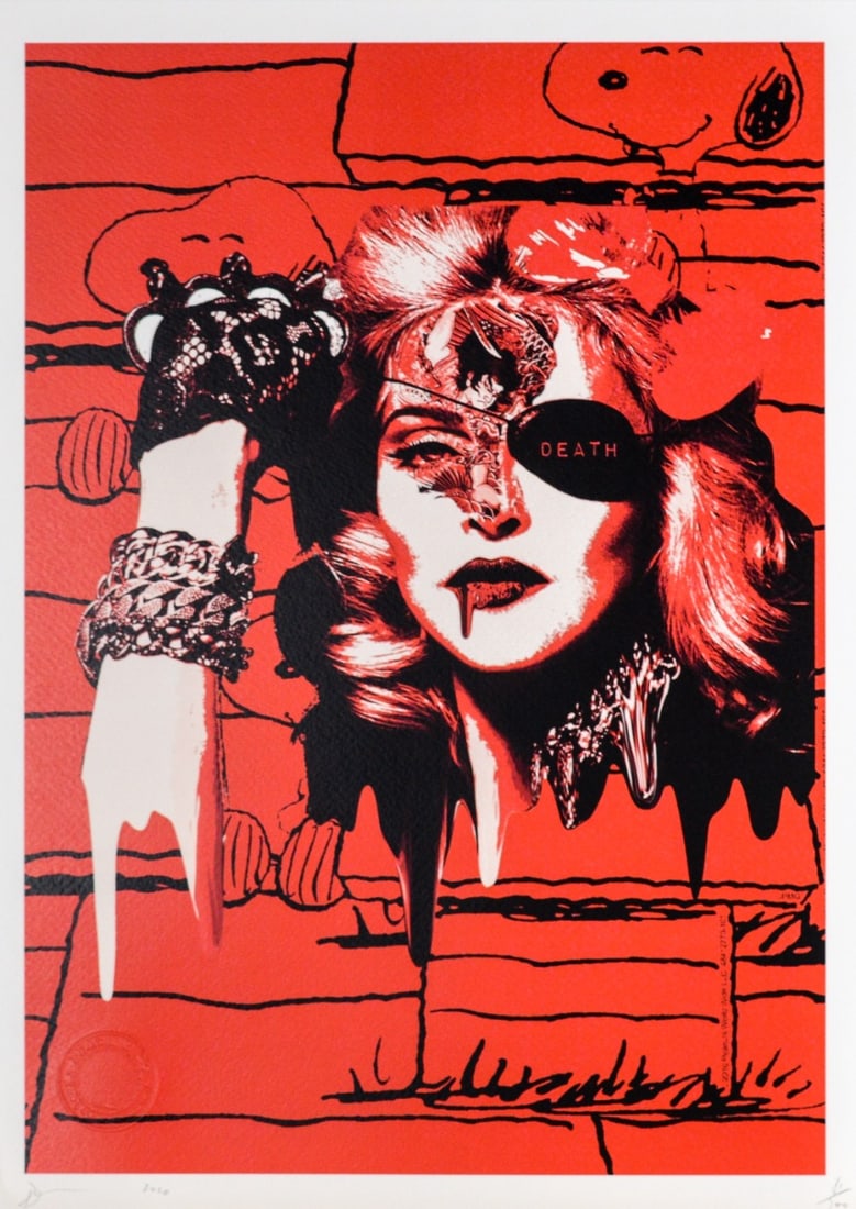 Death NYC - Madonna Snoopy: Artist: Death NYC Title: Madonna Snoopy Technique: Silkscreen on Fine art 300 gsm paper size: 45 x 32 cm. (17,7 x 12,6 inch) Framed: Not framed More Information Hand signature by the Artist. Original