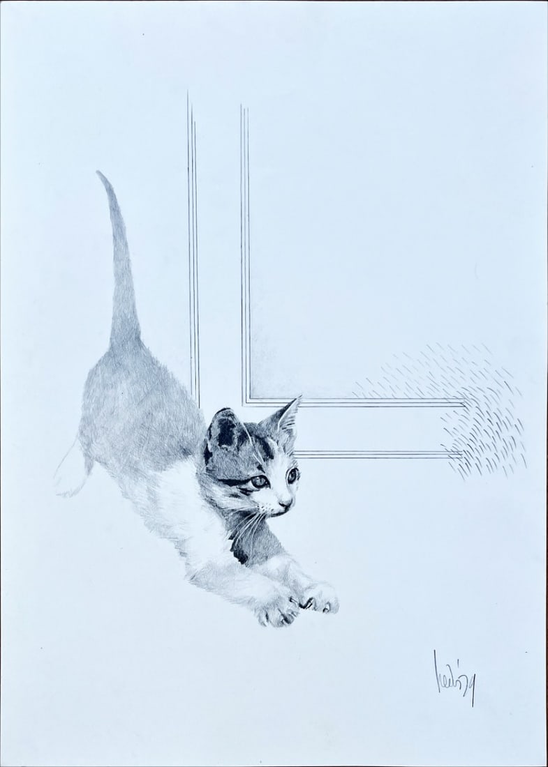Drawing of a pussycat - Pencil drawing - Hand-signed: Artist: Unknown / Unreadable Artist Title: Poes Technique: Drawing on Smooth paper size: 38 x 27 cm. (14,95 x 10,65 inch) Framed: Not framed More Information Pencil Dra