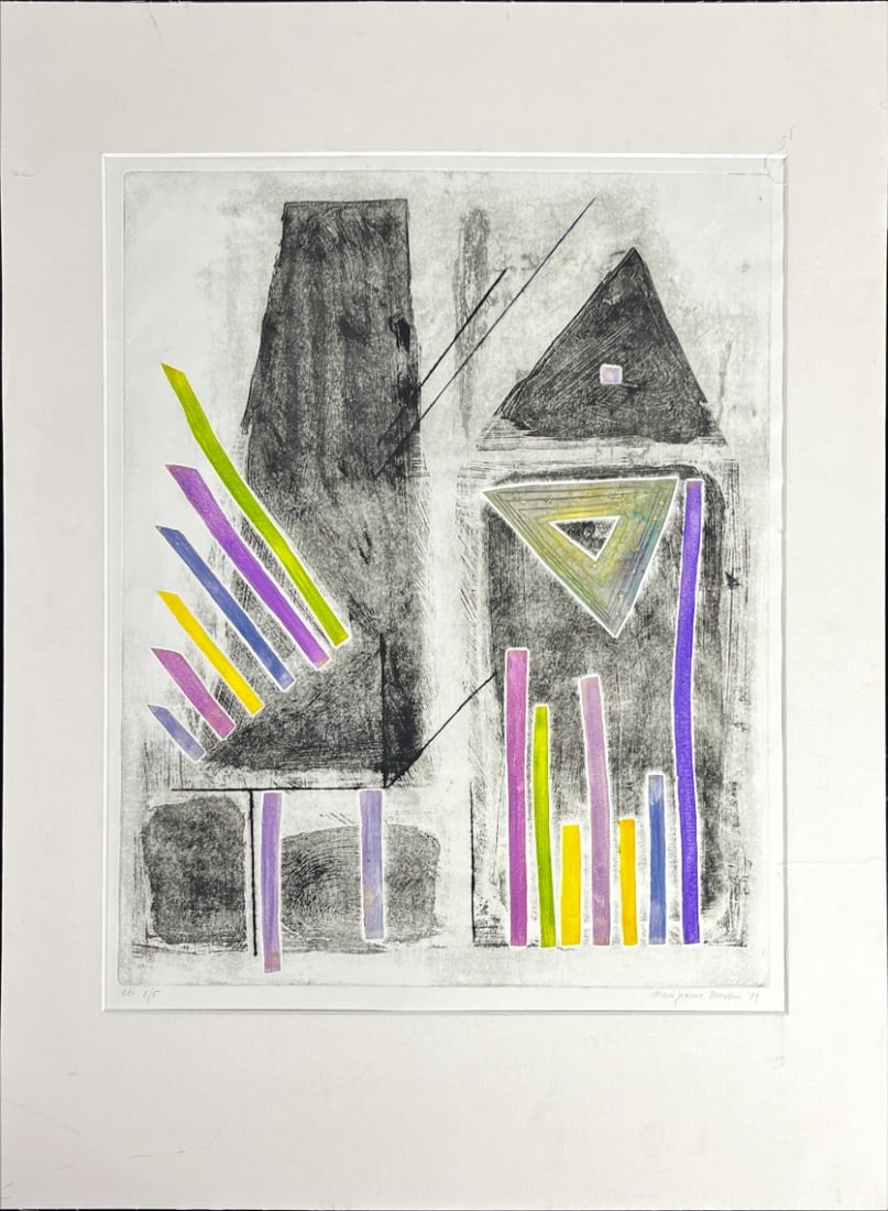 Abstract Dutch Etching - Hand signed: Artist: Unknown / Unreadable Artist Title: Unreadable title Technique: Etching on Handmade paper size: 77 x 53 cm. (30,3 x 20,85 inch) Framed: 80 x 60 cm. (31,5 x 23,6 inch) More Information Great