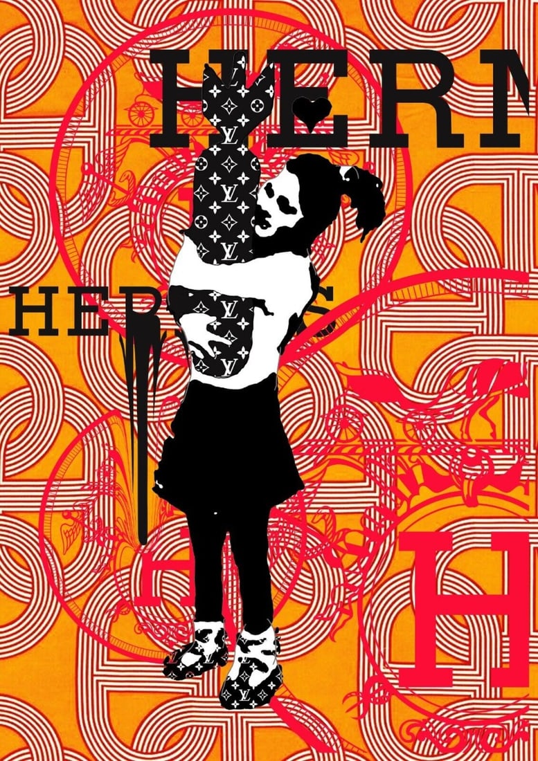 Death NYC - Mixed Techniques - Hand Signed: Artist: Death NYC Title: Hermès Banksy Bom Girl Technique: Mixed techniques on Fine art 300 gsm paper size: 45 x 32 cm. (17,7 x 12,6 inch) Framed: Not framed More Information<