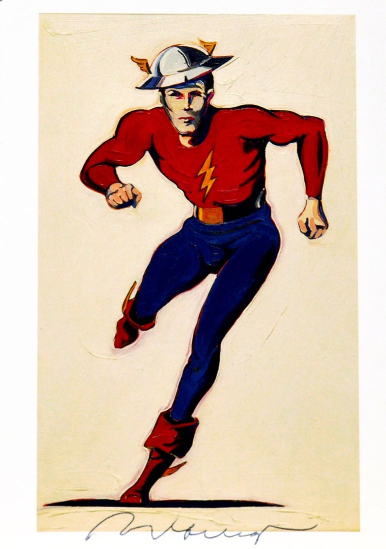 Mel Ramos- Artcard - Handsigned: Artist: Ramos, Mel Title: The Flash #2 Technique: Offset lithograph on Cardboard size: 15 x 10,5 cm. (5,9 x 4,15 inch) Framed: Not framed More Information Beautifully colorful ArtCard. Hand-Signed