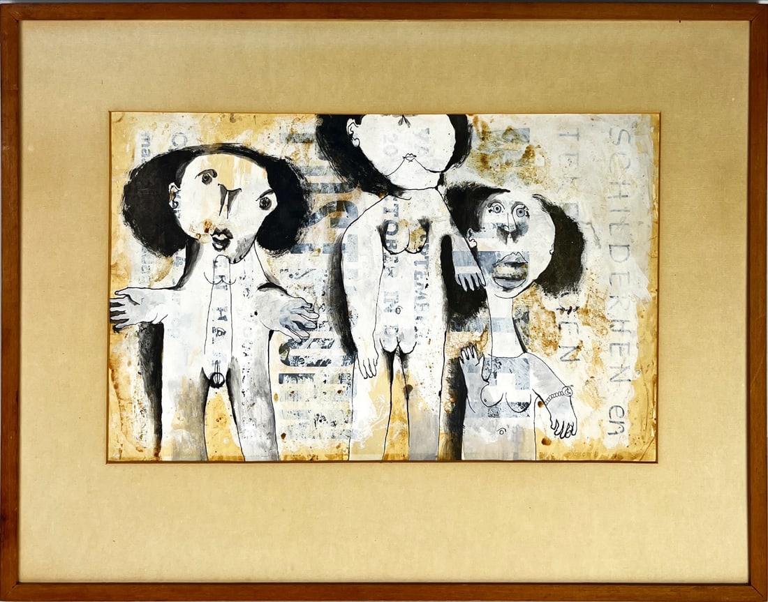 Ans Wortel - Mixed Techniques - Hand signed: Artist: Wortel, Ans Title: Enkele soorten mondmeisjes Technique: Mixed techniques on Handmade paper size: 32 x 50 cm. (12,6 x 19,7 inch) Framed: 52 x 67,5 cm. (20,45 x 26,55 inch) More Information