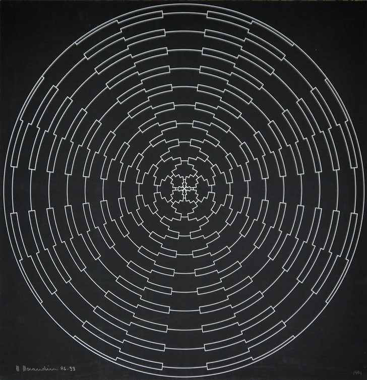 Marcello Morandini -Silkscreen - Handsigned: Artist: Morandini, Marcello Title: Compositie Technique: Silkscreen on Cardboard size: 69 x 69 cm. (27,15 x 27,15 inch) Framed: Not framed More Information Marcello Morandini 1940 - Studied at the