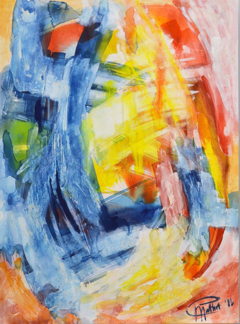 Toos Mathot - Gouache - Handsigned: Artist: Mathot, Toos (C.J.M) Title: Meeting Point II Technique: Gouache on Handmade paper size: 70,5 x 53 cm. (27,75 x 20,85 inch) Framed: Not framed More Information Beautiful collage by Toos