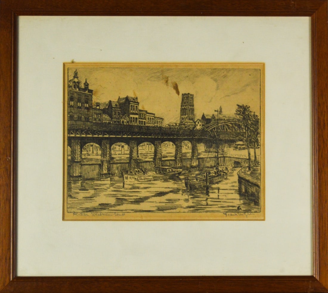 Marius Johannes Janssen - Etching - Handsigned: Artist: Janssen, Marius Title: Rotterdam Westnieuwland Technique: Etching on Paper size: 22 x 28 cm. (8,65 x 11 inch) Framed: 34 x 38 cm. (13,4 x 14,95 inch) More Informati