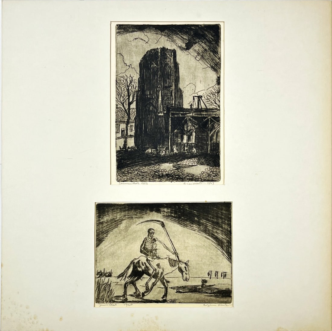Jan van Riel - 2 Etchings - Hand signed: Artist: Riel, Jan van Title: Untitled Technique: Etching on Handmade paper size: 45 x 26,5 cm. (17,7 x 10,45 inch) Framed: 49 x 49 cm. (19,3 x 19,3 inch) More Information Riel, Jan van Amsterdam,