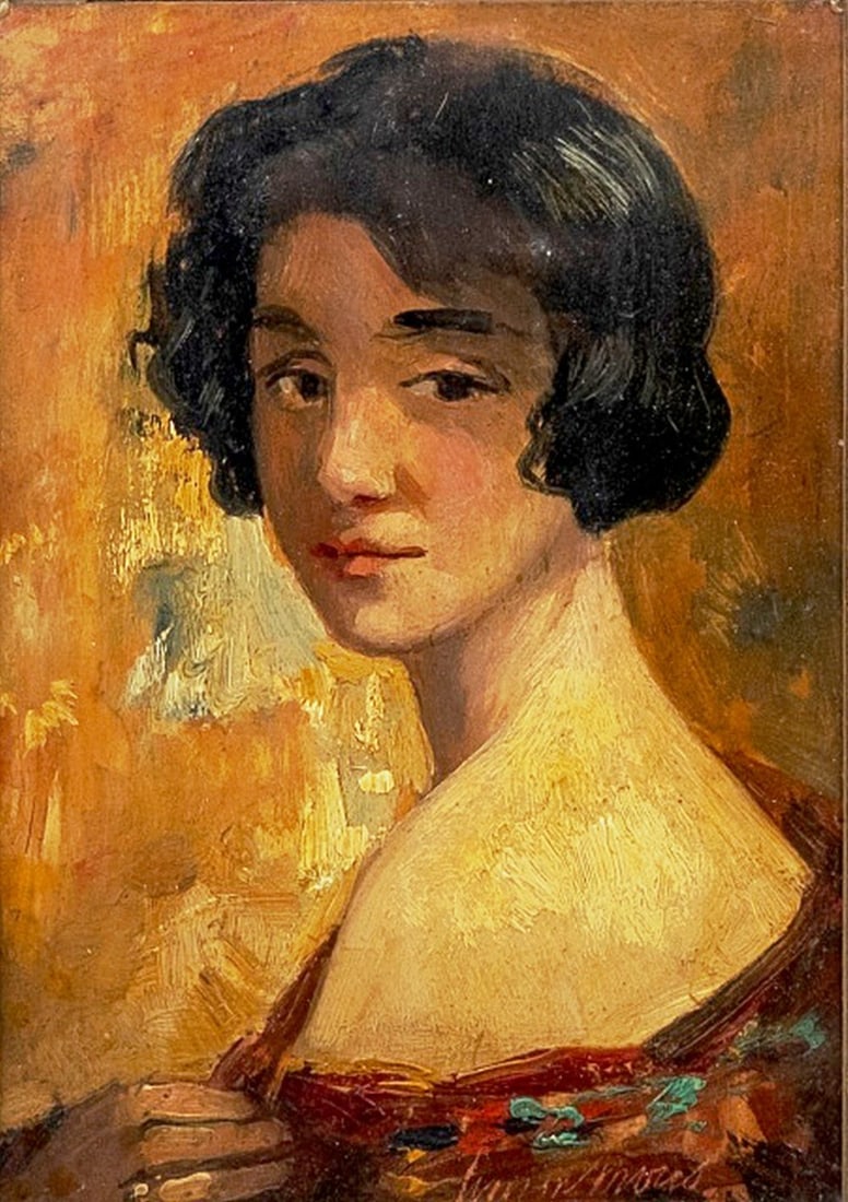 Simon Maris - Oil Painting - Hand signed: Artist: Maris, Simon Title: Portrait of a Lady Technique: Oil painting on Cardboard size: 21 x 16 cm. (8,25 x 6,3 inch) Framed: 36,5 x 31 cm. (14,35 x 12,2 inch) More Information Oil Painting on