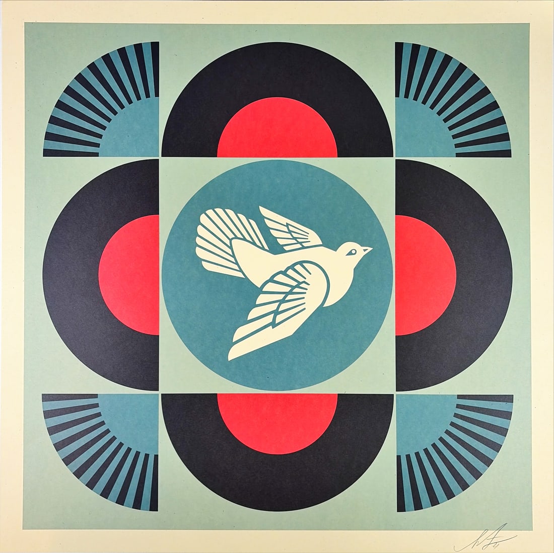 Fairey, Shepard - Geometric Dove Black - Hand-signed: Artist: Fairey, Shepard Title: Geometric Dove - Black Technique: Offset lithograph on Speckle tone paper size: 61 x 61 cm. (24 x 24 inch) Framed: Not framed More Information</